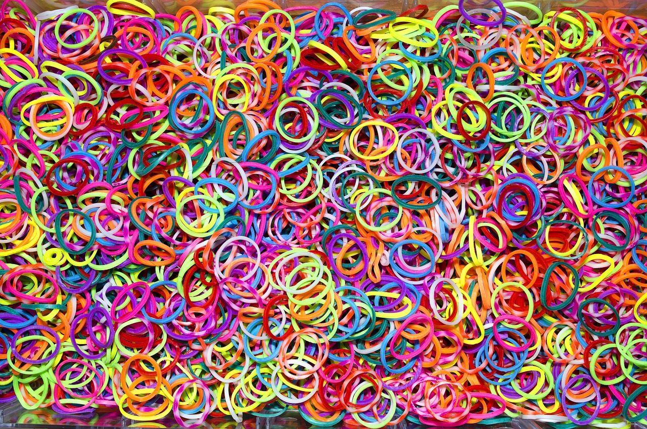 rubber, rubber bands, bands, colour, colorful, bright, blue, pink, nature, orange, green, rainbow